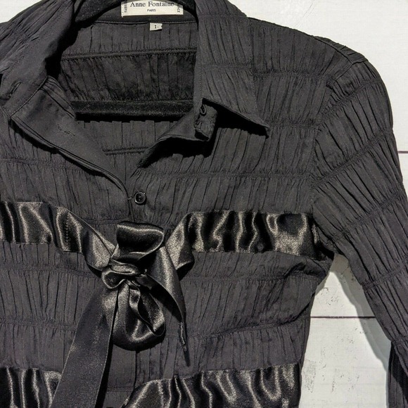 Anne Fontaine Black Blouse with Satin Accents - Picture 2 of 6